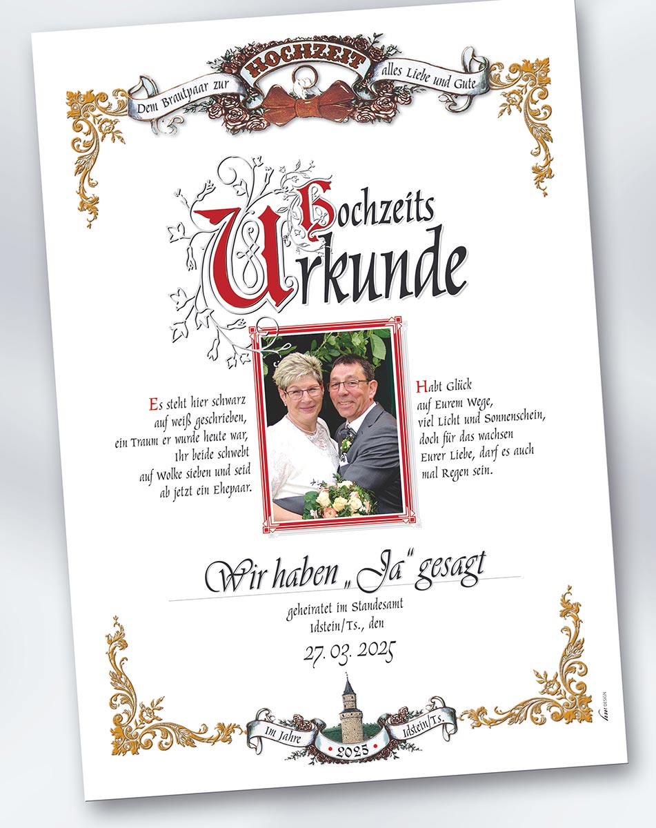 Ihre persönliche Hochzeits-Urkunde
